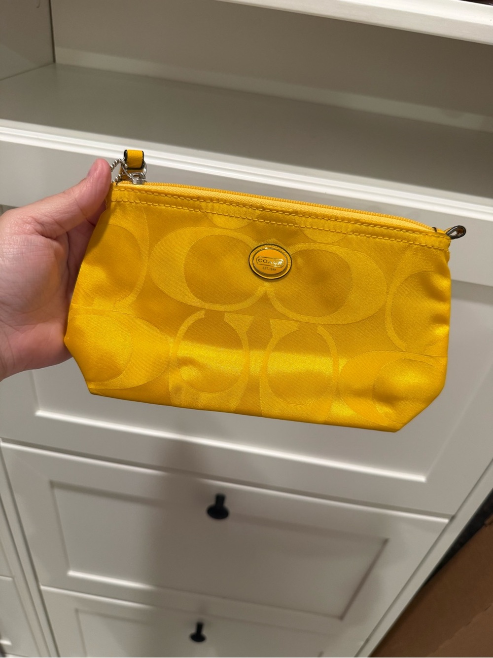 Coach Yellow Signature Satin Cosmetic Pouch